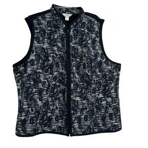 CJ Banks Women’s Blue White Floral Vest Full Zip Pockets Size 3X Lined